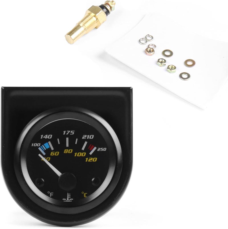 Dyno Racing 2" 52mm Pointer Car Water Temperature Gauge 40-120 Celsius /100-250 Fahrenheit Water Temperature Temp Gauge White Light with 1/8NPT Sensor Car Meter - Image 1
